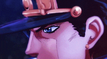 Anime gif. A scene from the Stardust Crusaders arc from Jojo's Bizarre Adventure. The gif focuses on the character's focused eyes and the movements from their fight. 