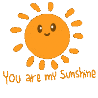 Sticker gif. Smiling gold sun with a cute kawaii face blinks happily as its rays dance back and forth, over a transparent background. Text, “You are my sunshine.”