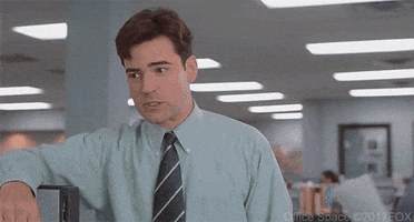 Movie gif. Jennifer Emerson as the temp in Office Space mockingly says, "Uh-oh, sounds like somebody's got a case of the Mondays," as she passes by a cubicle, where Ron Livingston as Peter looks annoyed but sympathetic at his coworkers.