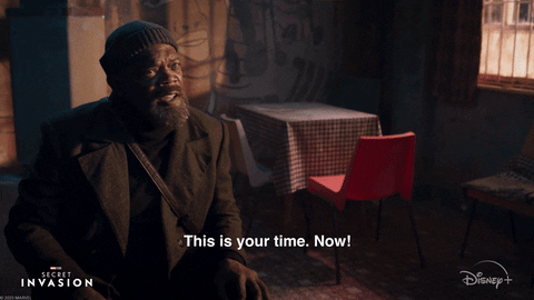 TechDogs-"Type 8: Social Media Posts"-"Nick Fury Disney GIF By Marvel Studios, Nick Fury Is Furious Talking To Someone Saying "This Is Your Time. Now!""