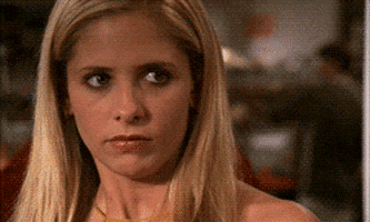 TV gif. Sarah Michelle Gellar as Buffy in Buffy the Vampire Slayer. She gives someone the stink eye and we zoom in on her, cutting closer and closer until all we see are her narrowed eyes. 