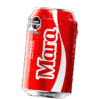 Sponsored gif. A red can of Coca-Cola with the name "Mara" rises into frame and then sinks back out again.