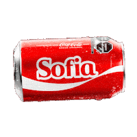 Sponsored gif. A red can of Coca-Cola with the name "Sofia" spins horizontally.
