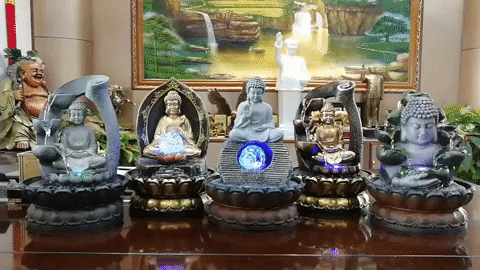 OneTreeHydroponics giphygifmaker zen monk lucky feng shui led ball buddhist lotus fountain GIF