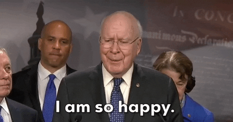 I Am So Happy Patrick Leahy GIF by GIPHY News