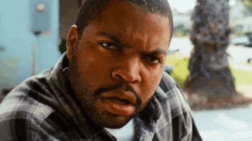 Celebrity gif. Rapper Ice Cube stares at us, mouth slightly ajar, no life in his eyes. He's incredibly confused.