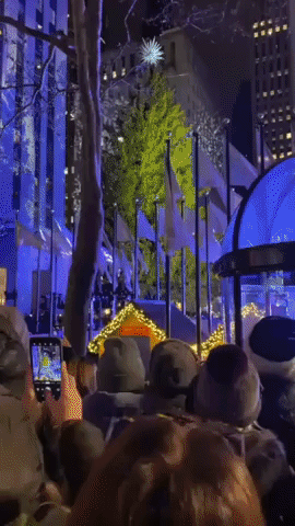Rockefeller Center Christmas Tree Lights Switched On