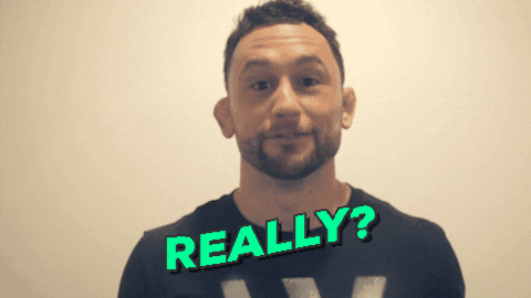 Sports gif. Frankie Edgar looks at us in faux shock and asks, "Really?"