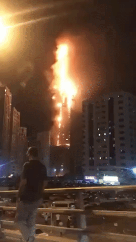 Fire Engulfs Residential Skyscraper in UAE