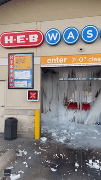 Giant Icicles Form in Automatic Carwash in Central Texas