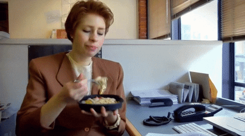 womenwearingpantsuits giphyupload eating feminism office life GIF
