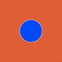 Digital art gif. The letters W and M sit inside a circle made up of blue circles that appear one after the other in a rotation. Inside the circles are different words: "Stamina," "Compassion," "Joy," "Care," and "Endurance." Everything is against a bright orange background.