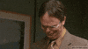 The Office gif. Rainn Wilson as Dwight Schrute scrunches his face with emotion, then looks up as he says, "Thank you."