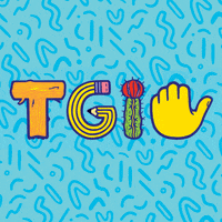 Text gif. The letter T looks like a piece of wood, the G looks like a curved pencil, the I looks like a cactus, and the F is represented by a middle finger popping up. Text, “TGIF.”