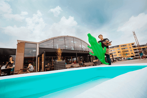 MOUT giphyupload summer restaurant jumping GIF
