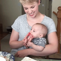"Baby Can't Get Enough of Watermelon on First Try 