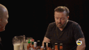 ricky gervais hot ones GIF by First We Feast: Hot Ones