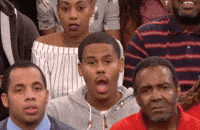 Reality TV gif. The audience at the Maury show is in utter shock and they all sit very still with their jaws dropped open.