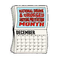Digital art gif. Wall calendar, flipping page over page, always back to December, which shows a snowy typography graphic reading, "National drunk and drugged driving prevention month."