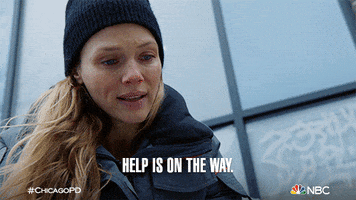 TV gif. Tracy Spiridakos as Detective Hailey in Chicago PD. She leans over someone and says breathlessly, "Help is on the way," as concern fills her eyes.
