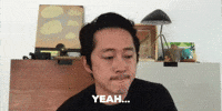 Celebrity gif. Sitting in his home office, Steven Yeun considers and then says with conviction, “Yeah…”