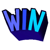 Text gif. Loud 3D letters in alternating royal blue robins egg blue and blue-purple. Text, "Win!"