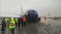 Plane Skids Down Runway at Burbank Airport Amid Rainy Weather