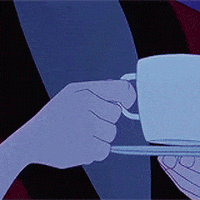 Cartoon gif. Dean McCoppin in The Iron Giant shakingly lifts a cup of coffee up to his mouth. He has a fearful expression on his face.