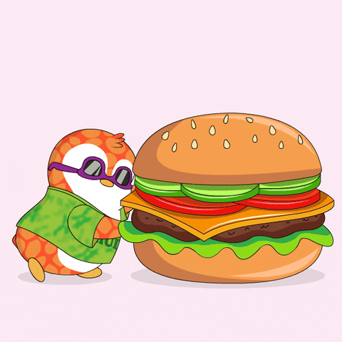 Burger Penguin GIF by Pudgy Penguins