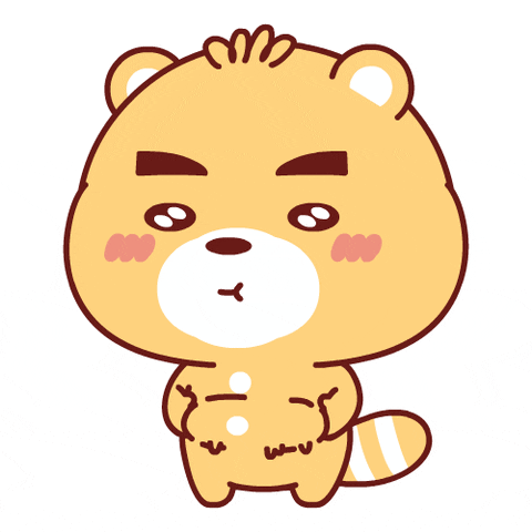 Illustration gif. A red panda looks at us with sparkling eyes and rosy cheeks. It bites its cheek as it uses both paws to jiggle its extra tummy fat up and down. 