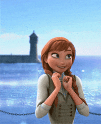 Disney gif. Anna from Frozen is supremely excited about something and her eyes move all over the place. Her hands are at her chest but she begins to jump up and down and points before crossing her arms again, trying to calm herself.