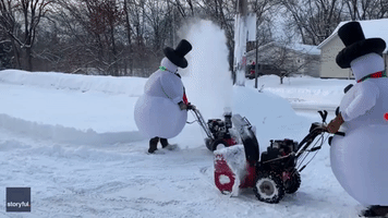 Neighbors Dress the Part as They Clear Snow