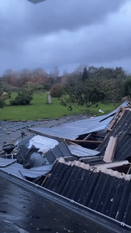 Storm Ciaran Winds Collapse Shed in Northwestern France