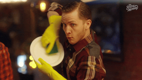 scarymommy giphygifmaker scrubbing washing dishes clean freak GIF