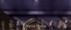 Movie gif. Ewan McGregor as Obi-Wan Kenobi in Star Wars: Revenge of the Sith pops up with a smile on his face as he looks around, saying, “Hello there.”