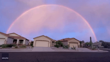 Beautiful Rainbow Looms Over Suburban Tucson Homes Following Storm