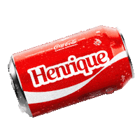 Sponsored gif. A red can of Coca-Cola with the name "Henrique" spins horizontally. 