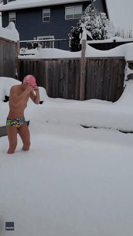 Swimmer Dives Into Snow as Winter Storm Batters BC