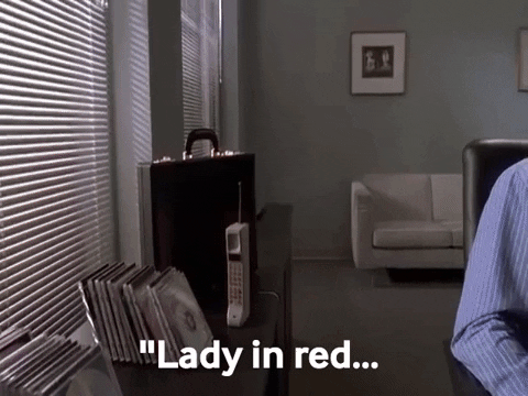 leebadam giphygifmaker american psycho music chris de burgh lady in red GIF