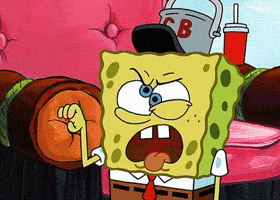 SpongeBob gif. SpongeBob, annoyed, rolling his eyes and using his hand to gesture a flapping mouth.