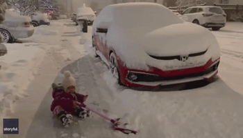 Calgary's Littlest Snow Shoveler Gets to Work Amid Heavy Fall