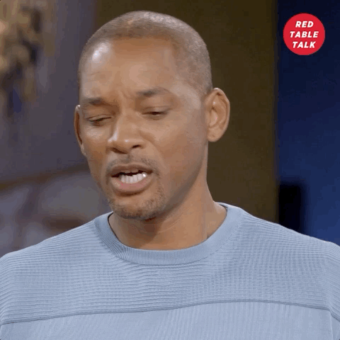 Celebrity gif. Will Smith's mouth drops as his face distorts as if shocked or in pain. 