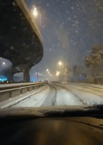 Athens Road Covered in Snow as Cold Spell Hits