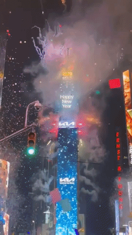 New Year's Fireworks Light Up Times Square