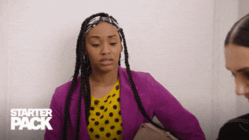 TV gif. Jasmine Luv as Ayana in Starter Pack. She looks at something and grimaces, turning her head away as she cringes.