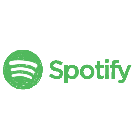 Sticker gif. Sketch-like illustration of the green Spotify logo and name.