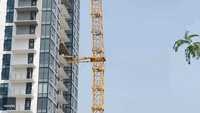 Worker Climbs to Safety After Crane Collapse in British Columbia