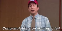 The Office gif. Wearing a Dunder Mifflin cap, Ed Harris as Andy smiles and waves his arms while saying 