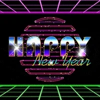 Text gif. A retro video game like display, flashes a colorful glittering circle. A grid-like floor and ceiling pulse with colors. Over the center circle, a shimmering neon, multi-colored lettering reads, 