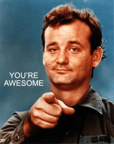 Pohyblivá animace s mužem se zvedajícím se obočím ukazujícím na pozorovatele, s nápisem "You´re awesome". 
